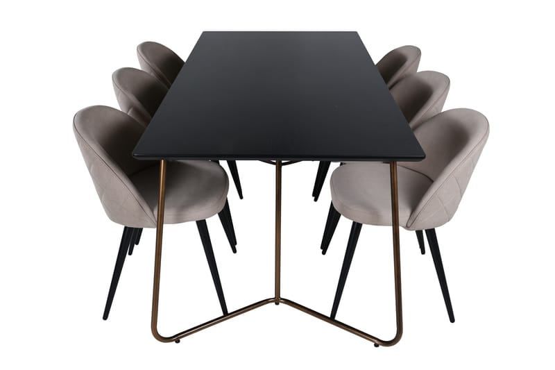 Ruokailuryhmä Petra 190 cm Suorakulmainen 6 Velvet Tuolia - Beige - Huonekalut - Pöytä & ruokailuryhmä - Ruokailuryhmä