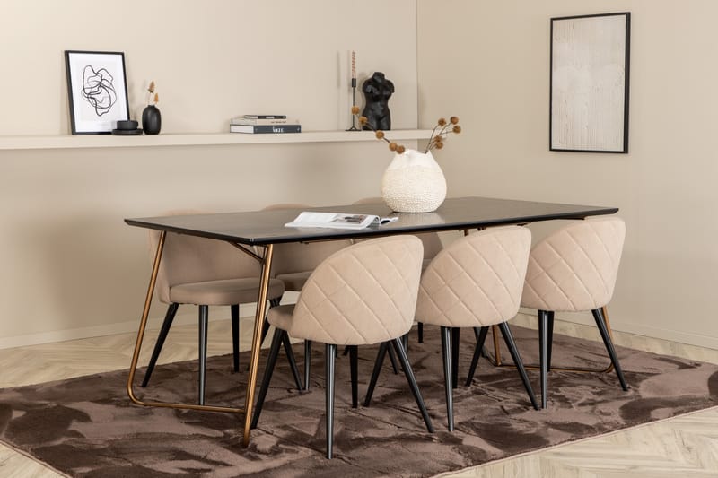 Ruokailuryhmä Petra 190 cm Suorakulmainen 6 Velvet Tuolia - Beige - Huonekalut - Pöytä & ruokailuryhmä - Ruokailuryhmä