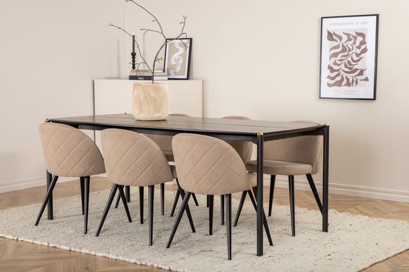 Ruokailuryhmä Pelle 190 cm Suorakulmainen 6 Velvet Tuolia - Beige - Huonekalut - Pöytä & ruokailuryhmä - Ruokailuryhmä