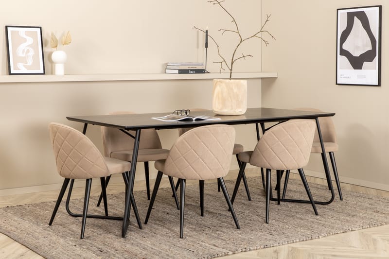 Ruokailuryhmä Petra 190 cm Suorakulmainen 6 Velvet Tuolia - Beige - Huonekalut - Pöytä & ruokailuryhmä - Ruokailuryhmä