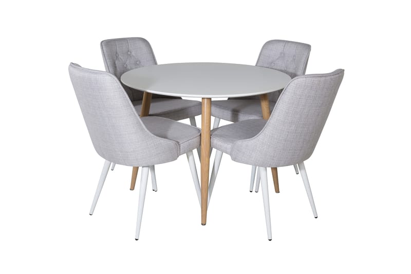 Ruokailuryhmä Plaza 100 cm Pyöreä 4 Velvet Tuolia, Valkoinen