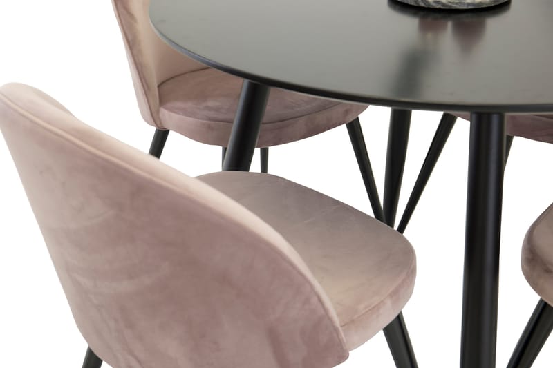 Ruokailuryhmä Plaza 100 cm Pyöreä 4 Velvet Tuolia - Musta - Huonekalut - Pöytä & ruokailuryhmä - Ruokailuryhmä