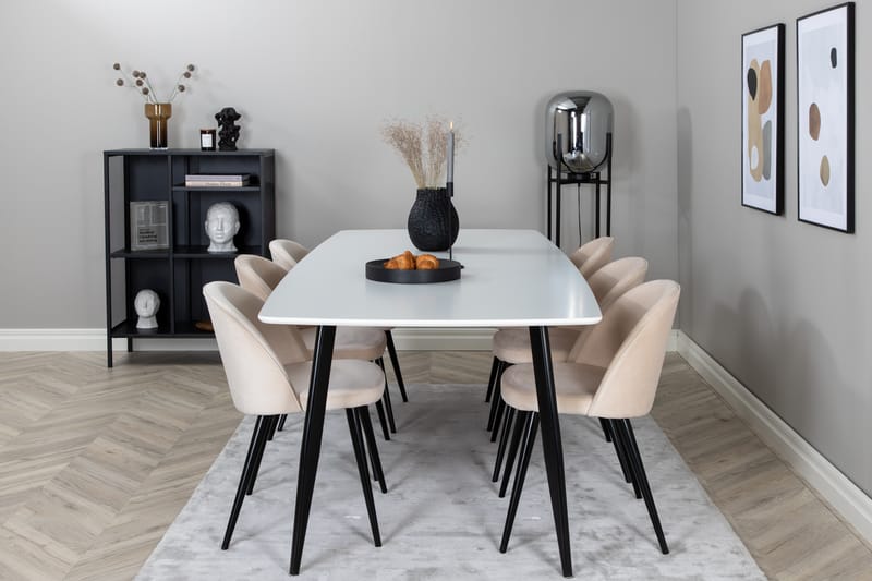 Ruokailuryhmä Polar 240 cm Suorakulmainen 6 Velvet Tuolia, Beige
