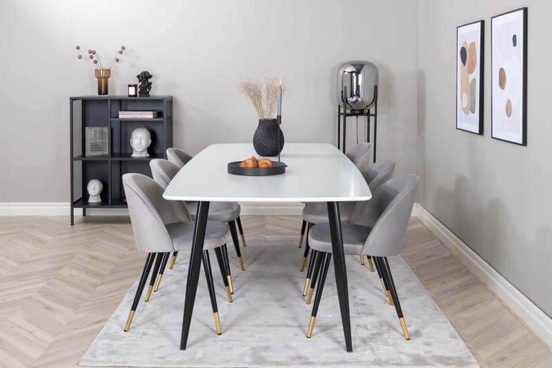 Ruokailuryhmä Polar 240 cm Suorakulmainen 6 Velvet Tuolia, Musta/Kulta