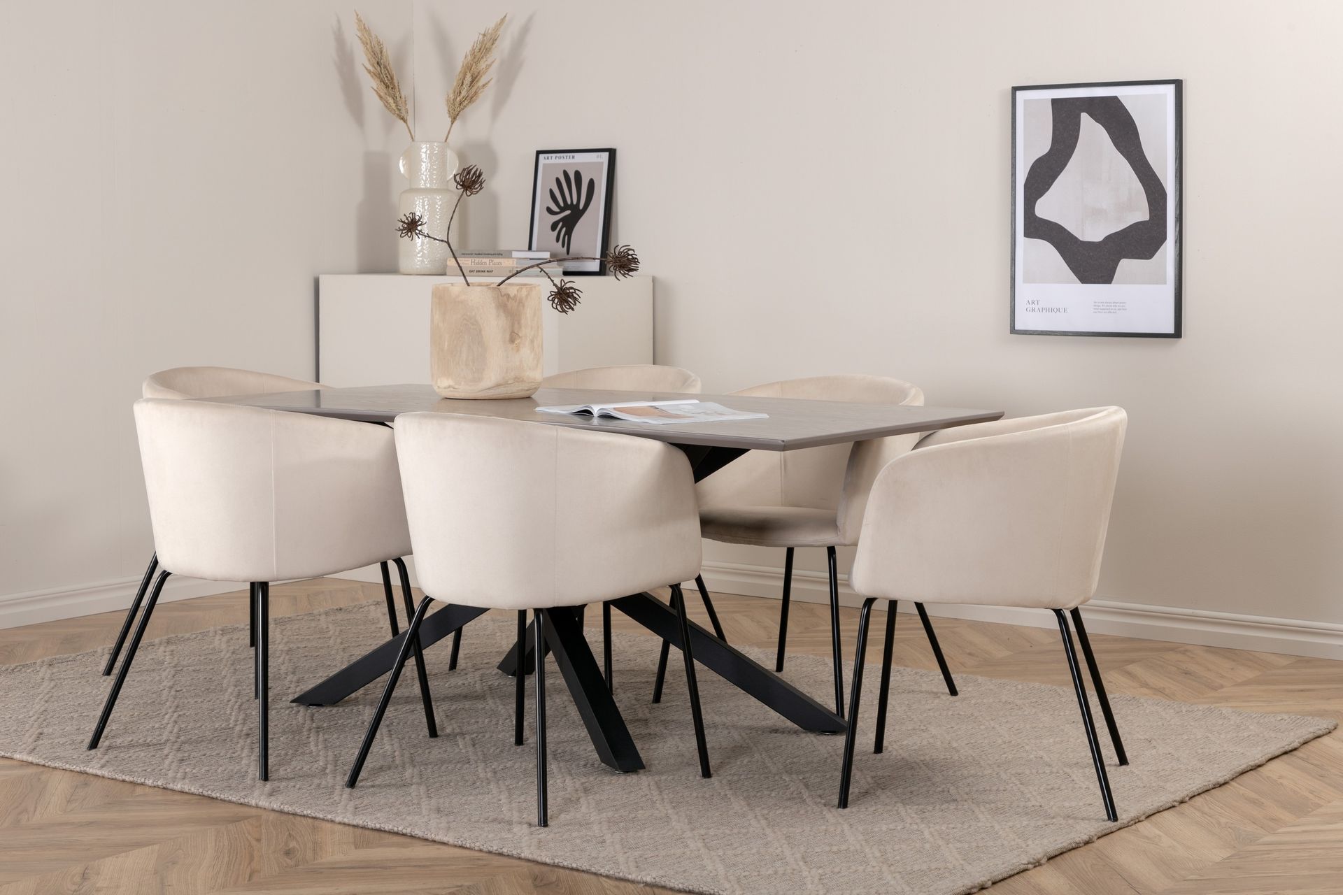 Ruokailuryhmä Piazza 180 cm Suorakulmainen 6 Berit Tuolia - Beige - Huonekalut - Pöytä & ruokailuryhmä - Ruokailuryhmä