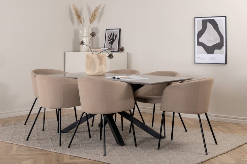 Ruokailuryhmä Piazza 180 cm Suorakulmainen 6 Berit Tuolia - Beige - Huonekalut - Pöytä & ruokailuryhmä - Ruokailuryhmä