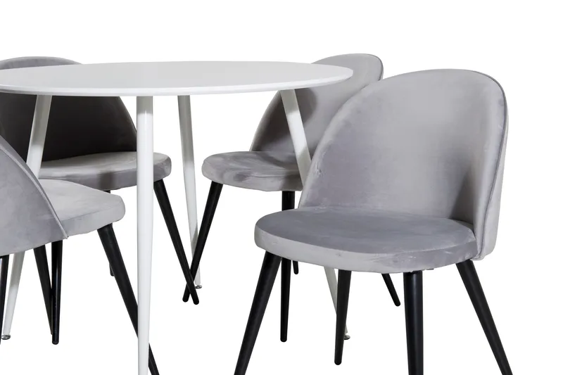 Ruokailuryhmä Plaza 100 cm Pyöreä 4 Velvet Tuolia - Musta - Huonekalut - Pöytä & ruokailuryhmä - Ruokailuryhmä