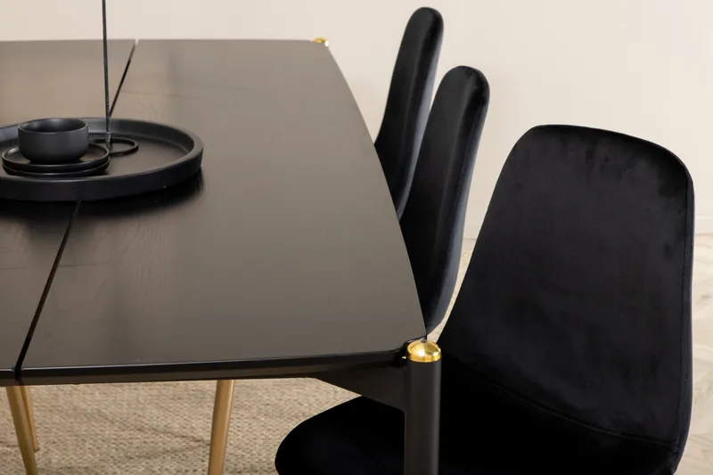 Ruokailuryhmä Pelle 190 cm Suorakulmainen 6 Polar Tuolia - Musta/Kulta - Huonekalut - Pöytä & ruokailuryhmä - Ruokailuryhmä