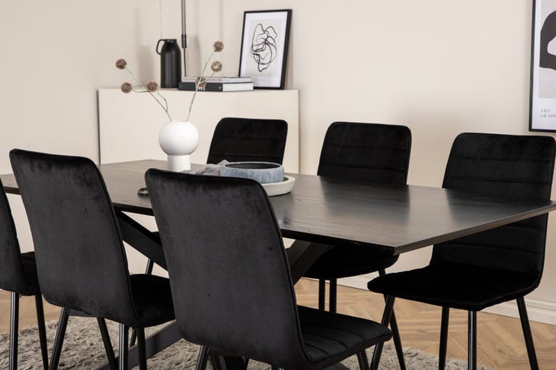 Ruokailuryhmä Piazza 180 cm Suorakulmainen 6 Windu Lyx Tuolia - Musta - Huonekalut - Pöytä & ruokailuryhmä - Ruokailuryhmä