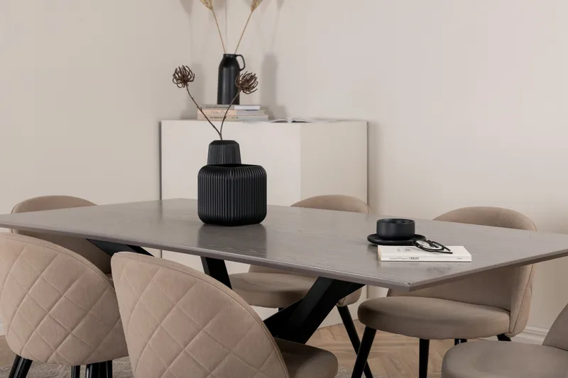 Ruokailuryhmä Piazza 180 cm Suorakulmainen 6 Velvet Tuolia - Beige - Huonekalut - Pöytä & ruokailuryhmä - Ruokailuryhmä