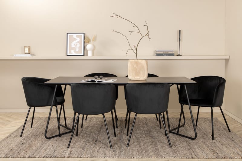 Ruokailuryhmä Petra 190 cm Suorakulmainen 6 Berit Tuolia - Musta - Huonekalut - Pöytä & ruokailuryhmä - Ruokailuryhmä
