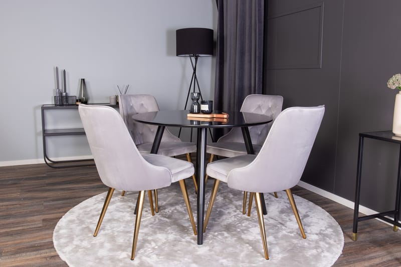 Ruokailuryhmä Plaza 100 cm Pyöreä 4 Velvet Tuolia - Kulta - Huonekalut - Pöytä & ruokailuryhmä - Ruokailuryhmä