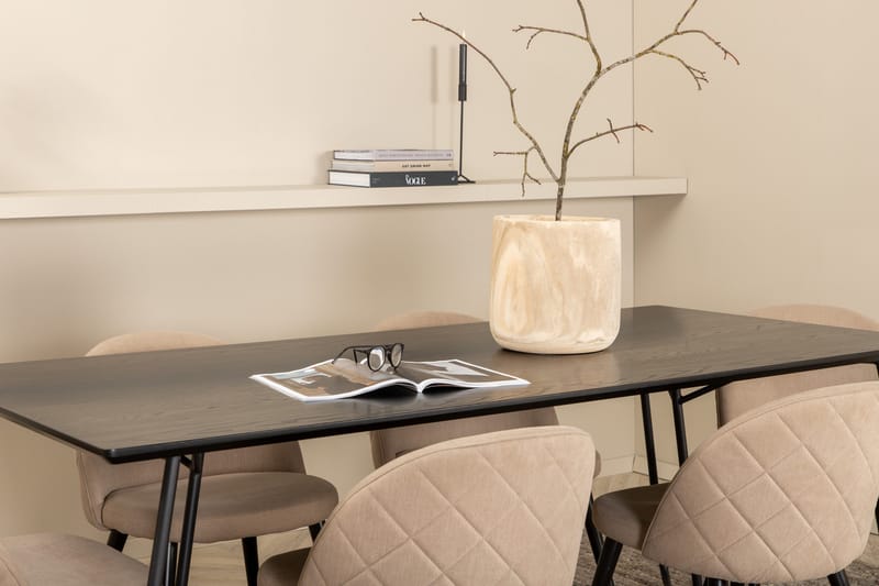 Ruokailuryhmä Petra 190 cm Suorakulmainen 6 Velvet Tuolia - Beige - Huonekalut - Pöytä & ruokailuryhmä - Ruokailuryhmä