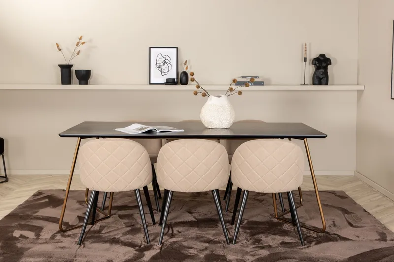 Ruokailuryhmä Petra 190 cm Suorakulmainen 6 Velvet Tuolia - Beige - Huonekalut - Pöytä & ruokailuryhmä - Ruokailuryhmä