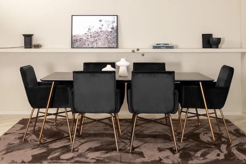 Ruokailuryhmä Petra 190 cm Suorakulmainen 6 Petra Tuolia - Musta - Huonekalut - Pöytä & ruokailuryhmä - Ruokailuryhmä