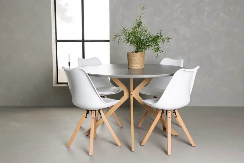 Ruokailuryhmä Piazza 120 cm Pyöreä 4 Zeno Tuolia - Harmaa - Huonekalut - Pöytä & ruokailuryhmä - Ruokailuryhmä