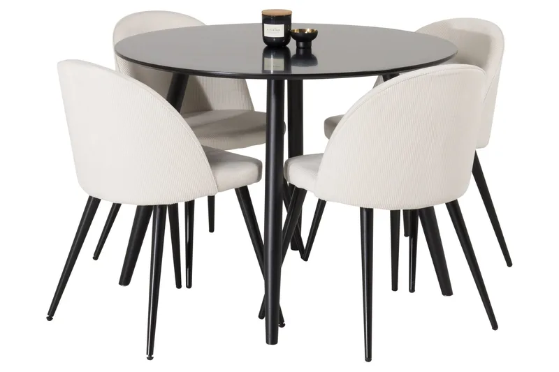 Ruokailuryhmä Plaza 100 cm Pyöreä 4 Velvet Tuolia - Musta - Huonekalut - Pöytä & ruokailuryhmä - Ruokailuryhmä