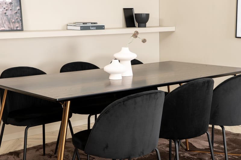 Ruokailuryhmä Petra 190 cm Suorakulmainen 6 Wrinkles Tuolia - Musta - Huonekalut - Pöytä & ruokailuryhmä - Ruokailuryhmä