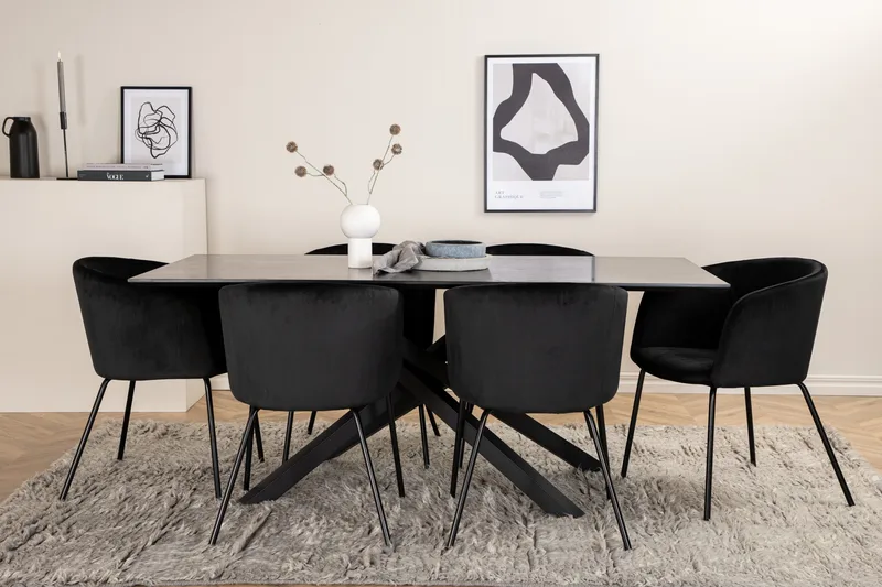 Ruokailuryhmä Piazza 180 cm Suorakulmainen 6 Berit Tuolia - Musta - Huonekalut - Pöytä & ruokailuryhmä - Ruokailuryhmä