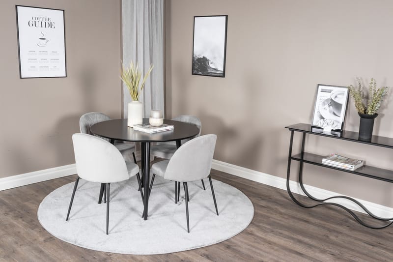 Ruokailuryhmä Plaza 100 cm Pyöreä 4 Wrinkles Tuolia - Musta - Huonekalut - Pöytä & ruokailuryhmä - Ruokailuryhmä