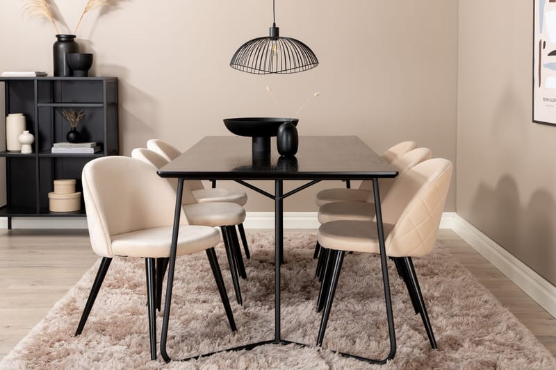 Ruokailuryhmä Petra 190 cm Suorakulmainen 6 Velvet Tuolia - Musta - Huonekalut - Pöytä & ruokailuryhmä - Ruokailuryhmä