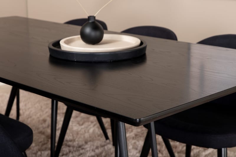 Ruokailuryhmä Petra 190 cm Suorakulmainen 6 Velvet Tuolia - Musta - Huonekalut - Pöytä & ruokailuryhmä - Ruokailuryhmä