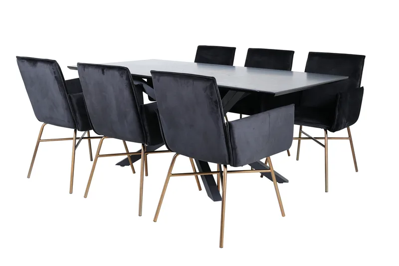 Ruokailuryhmä Piazza 180 cm Suorakulmainen 6 Petra Tuolia - Musta - Huonekalut - Pöytä & ruokailuryhmä - Ruokailuryhmä