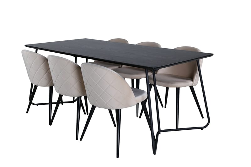 Ruokailuryhmä Petra 190 cm Suorakulmainen 6 Velvet Tuolia - Musta - Huonekalut - Pöytä & ruokailuryhmä - Ruokailuryhmä