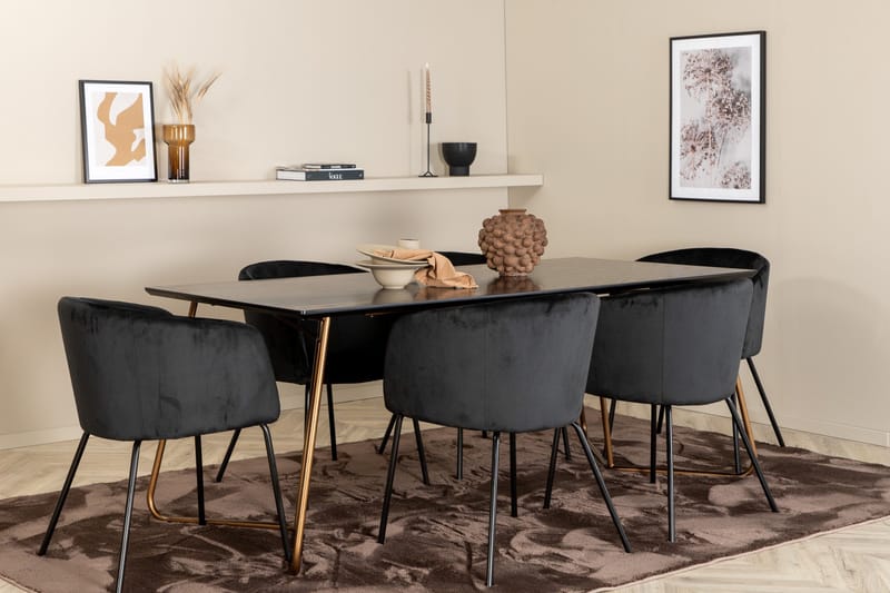 Ruokailuryhmä Petra 190 cm Suorakulmainen 6 Berit Tuolia - Musta - Huonekalut - Pöytä & ruokailuryhmä - Ruokailuryhmä