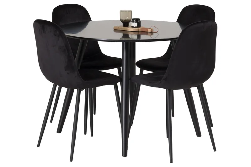 Ruokailuryhmä Plaza 100 cm Pyöreä 4 Polar Tuolia, Musta