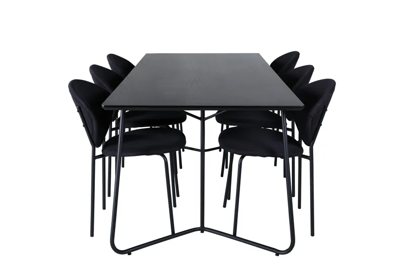 Ruokailuryhmä Petra 190 cm Suorakulmainen 6 Vault Tuolia, Musta