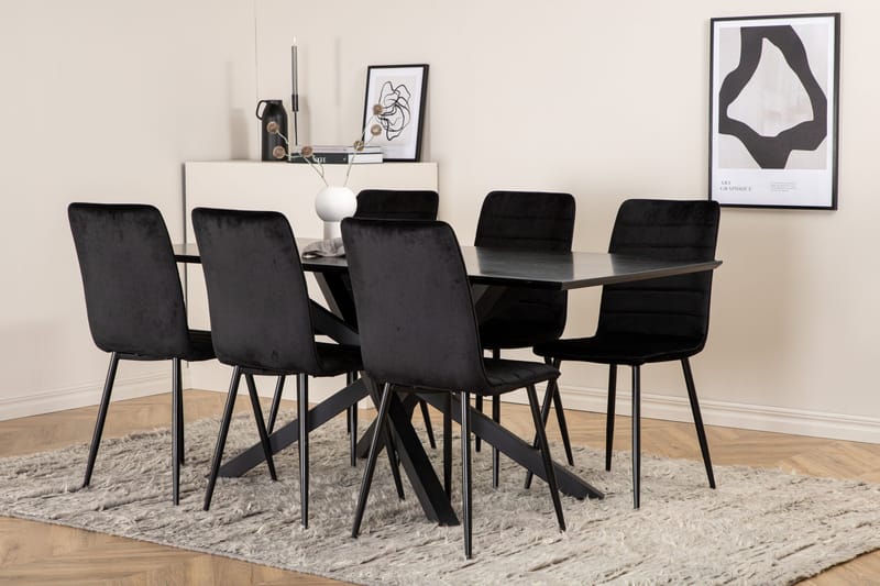 Ruokailuryhmä Piazza 180 cm Suorakulmainen 6 Windu Lyx Tuolia - Musta - Huonekalut - Pöytä & ruokailuryhmä - Ruokailuryhmä