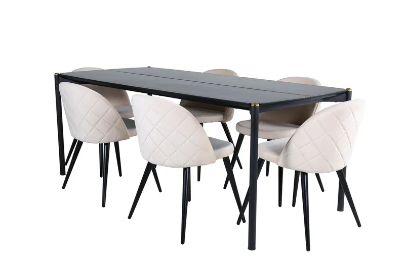 Ruokailuryhmä Pelle 190 cm Suorakulmainen 6 Velvet Tuolia - Beige - Huonekalut - Pöytä & ruokailuryhmä - Ruokailuryhmä