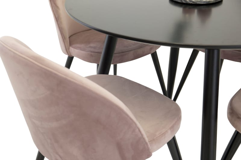 Ruokailuryhmä Plaza 100 cm Pyöreä 4 Velvet Tuolia - Musta - Huonekalut - Pöytä & ruokailuryhmä - Ruokailuryhmä
