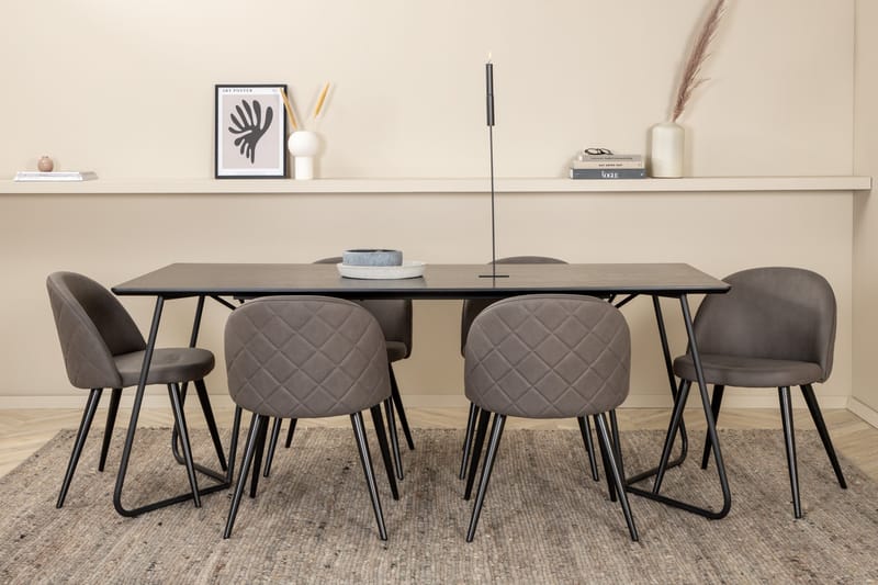 Ruokailuryhmä Petra 190 cm Suorakulmainen 6 Velvet Tuolia - Musta - Huonekalut - Pöytä & ruokailuryhmä - Ruokailuryhmä