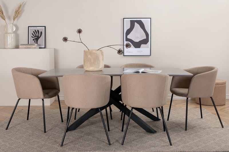 Ruokailuryhmä Piazza 180 cm Suorakulmainen 6 Berit Tuolia - Beige - Huonekalut - Pöytä & ruokailuryhmä - Ruokailuryhmä