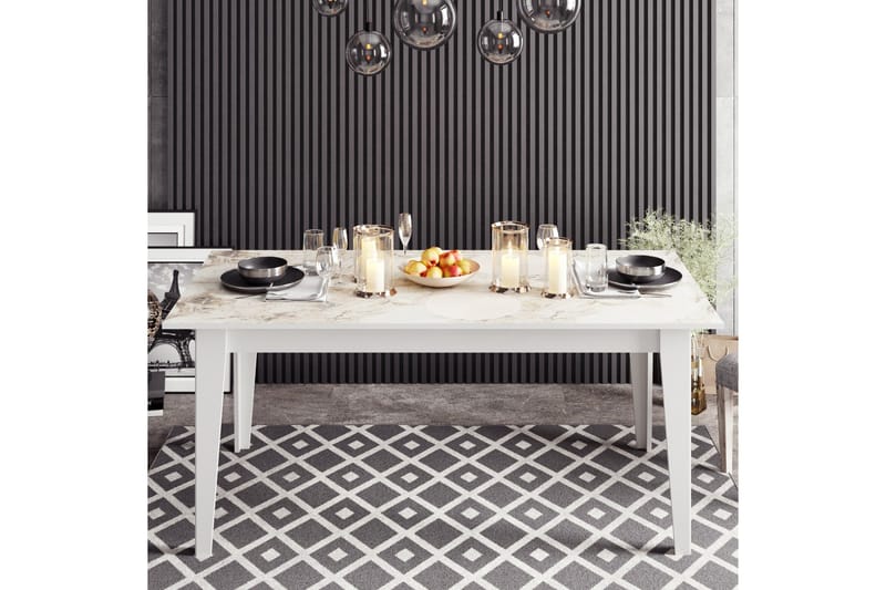 Bascle suorakulmainen ruokapöytä 180 cm marmorijäljitelmällä - Valkoinen - Huonekalut - Pöytä & ruokailuryhmä - Ruokapöydät & keittiön pöydät