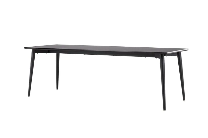 Ellis suuri suorakulmainen ruokapöytä 230 cm metallinvärisellä ulkonäöllä, Musta