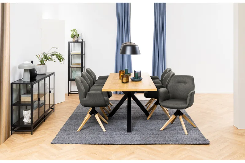 Ganesh suuri suorakulmainen ruokapöytä 220 cm puu- ja tammijäljitelmällä - Musta|Beige - Huonekalut - Pöytä & ruokailuryhmä - Ruokapöydät & keittiön pöydät
