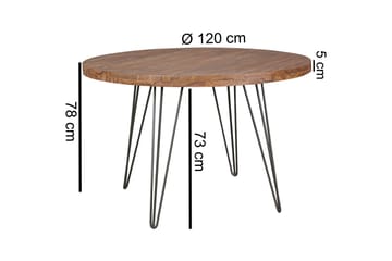 Langner pyöreä ruokapöytä 120 cm puuta metallijaloilla - Ruskea - Huonekalut - Pöytä & ruokailuryhmä - Ruokapöydät & keittiön pöydät