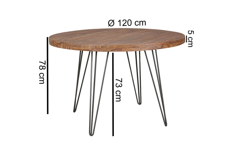 Langner pyöreä ruokapöytä 120 cm puuta metallijaloilla - Ruskea - Huonekalut - Pöytä & ruokailuryhmä - Ruokapöydät & keittiön pöydät