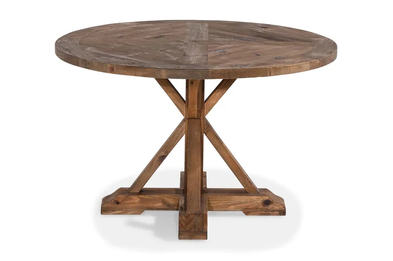 Lyon Vintage Pyöreä Ruokapöytä 120 cm Kierrätetystä Männystä, Ruskea
