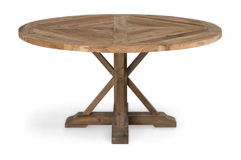 Lyon Vintage Pyöreä Ruokapöytä 150 cm Kierrätetystä Männystä 6 Hengelle, Ruskea