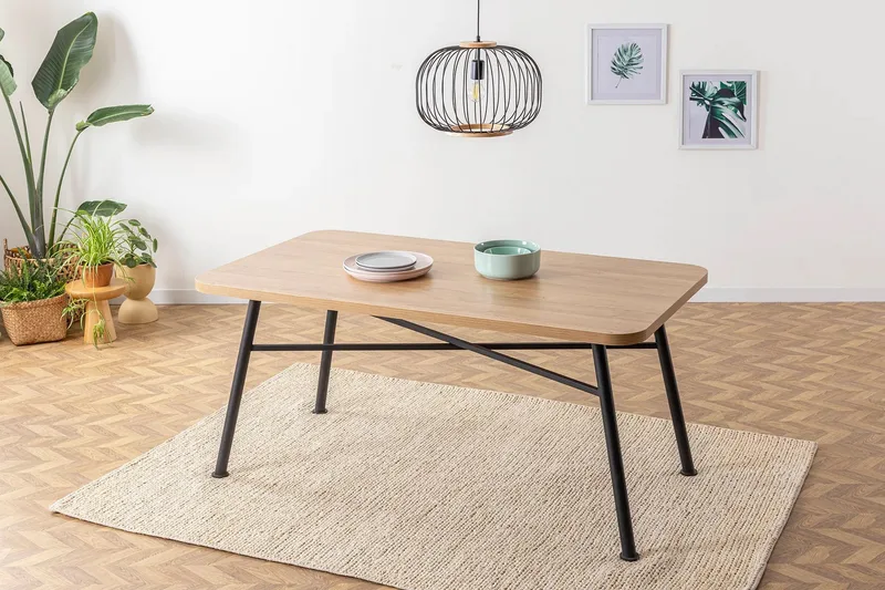Makwana suorakulmainen ruokapöytä 160 cm puuta metallijaloilla, Natural