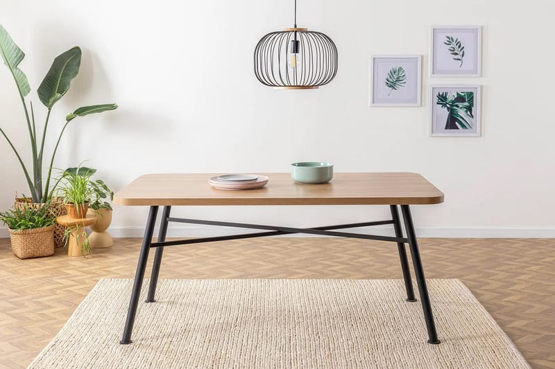 Makwana suorakulmainen ruokapöytä 160 cm puuta metallijaloilla - Natural - Huonekalut - Pöytä & ruokailuryhmä - Ruokapöydät & keittiön pöydät