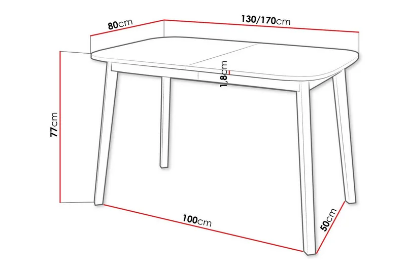 Narberth jatkettava suorakulmainen ruokapöytä 130 cm tammea - Musta - Huonekalut - Pöytä & ruokailuryhmä - Ruokapöydät & keittiön pöydät