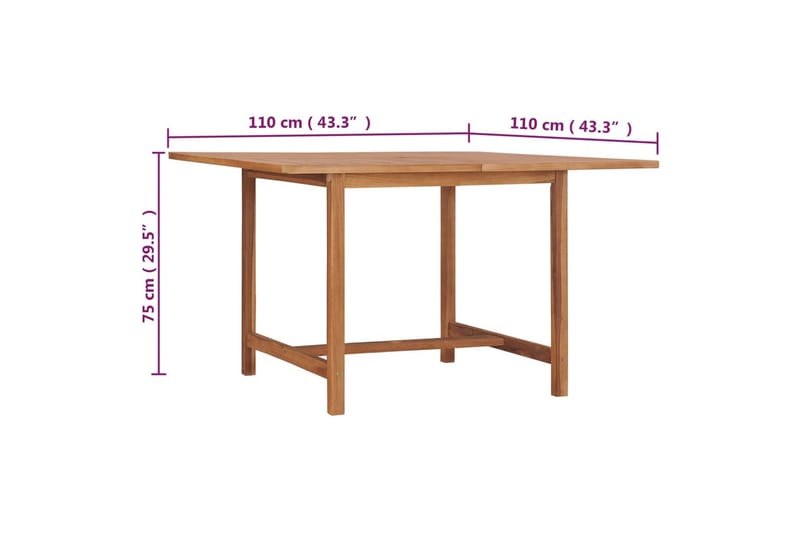 Puutarhan ruokapöytä 110x110x75 cm täysi tiikki - Ruskea - Huonekalut - Pöytä & ruokailuryhmä - Ruokapöydät & keittiön pöydät
