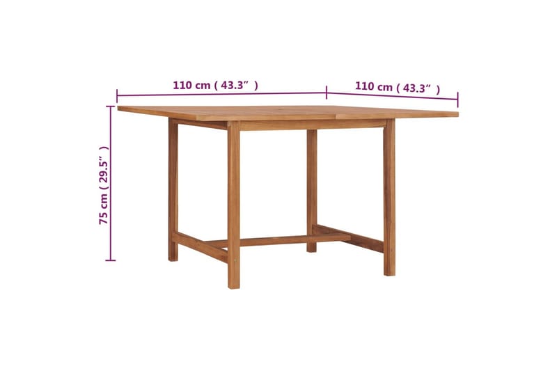 Puutarhan ruokapöytä 110x110x75 cm täysi tiikki - Ruskea - Ruokapöydät & keittiön pöydät
