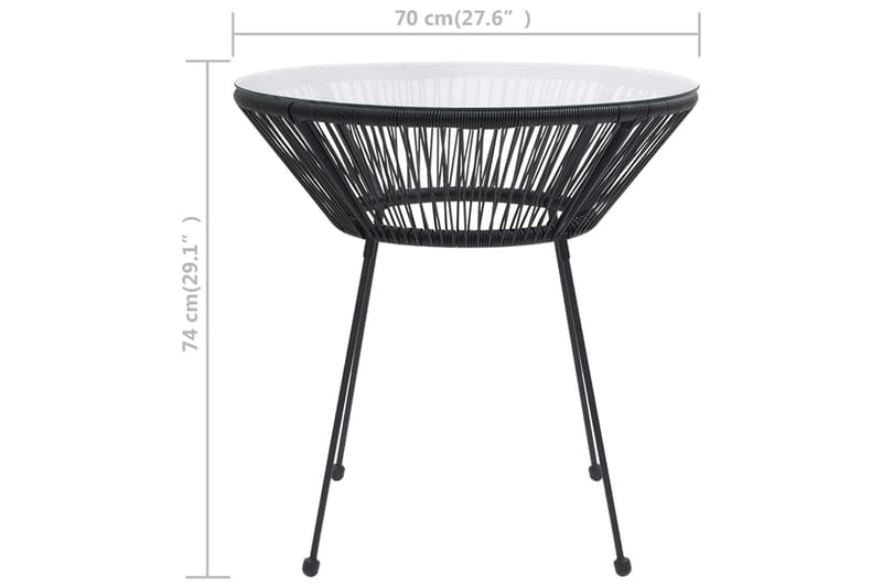 Puutarhan ruokapöytä musta Ã˜70x74 cm rottinki ja lasi - Musta - Huonekalut - Pöytä & ruokailuryhmä - Ruokapöydät & keittiön pöydät
