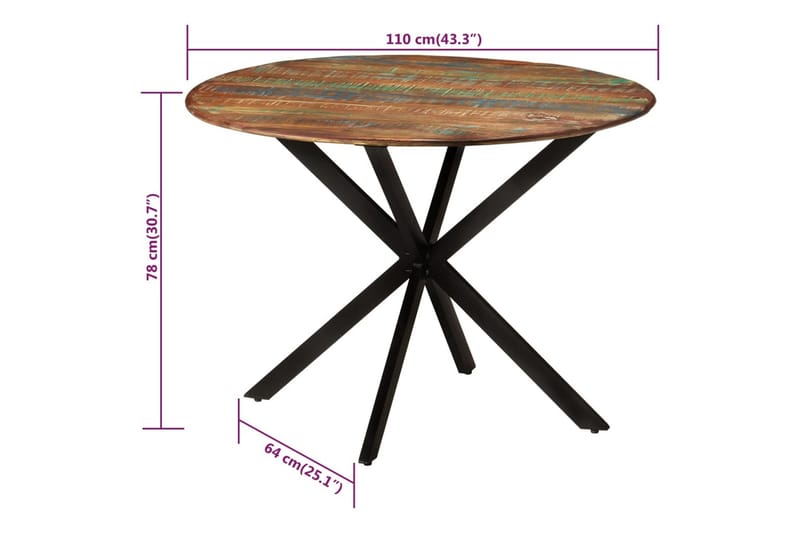 Ruokapöytä Ã˜110x78 cm kierrätetty täyspuu ja teräs - Ruskea - Huonekalut - Pöytä & ruokailuryhmä - Ruokapöydät & keittiön pöydät